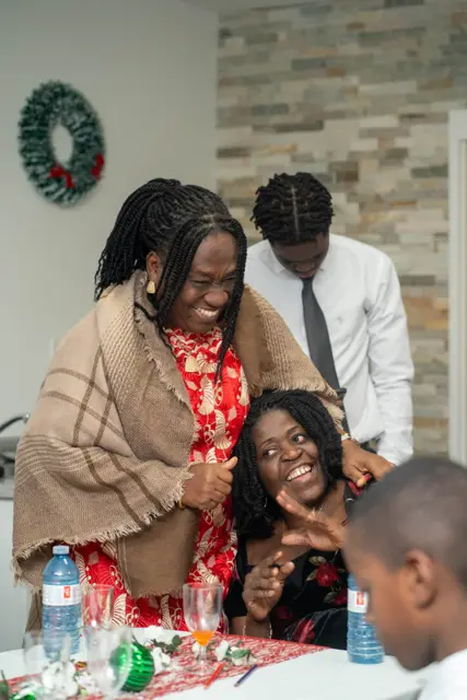 A family embracing at church